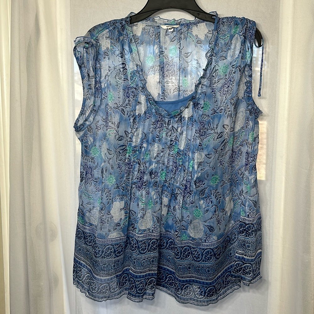 SONOMA blue sheer shirt blouse with blue tank top 2XL